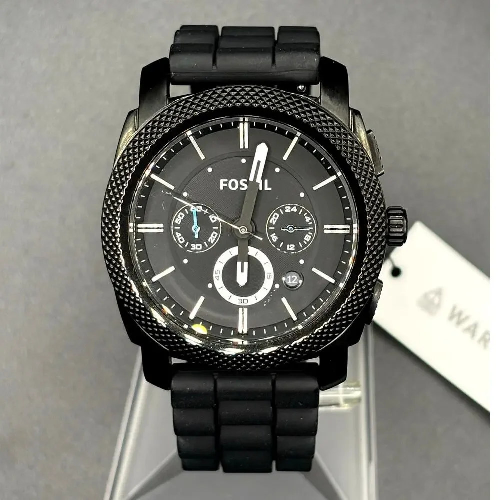 Fossil FS4487 Men's Machine Chronograph Black Silicone Strap Watch NIBWT